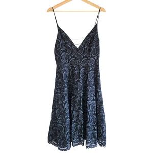 BB Dakota RSVP Mini Dress Size 6 Blue Black Lace V-Neck Fit & Flare Lace Up HOCO